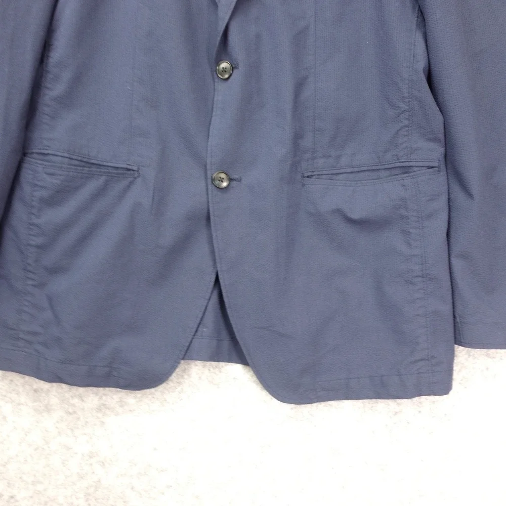 Uniqlo Seersucker Sport Coat Men LARGE 44R SLIM Navy Jacket Summer Unlined Light